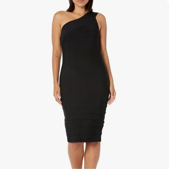 Dress The Population Black Vera One Shoulder Body Con Bandage Dress Size M - Picture 1 of 15